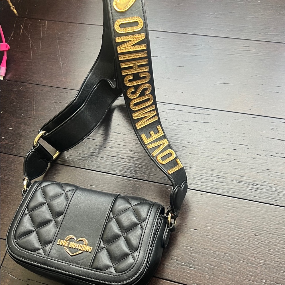 Love Moschino Black Quilted Crossbody with Gold Accents